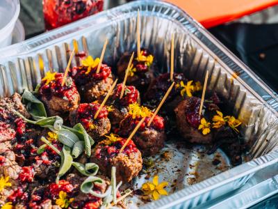Wild game meatballs with garnish by Katahdin Kitchen