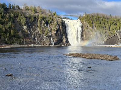 Montmorency Falls waterfall with rainbow