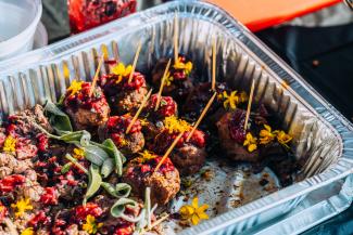 Wild game meatballs with garnish by Katahdin Kitchen