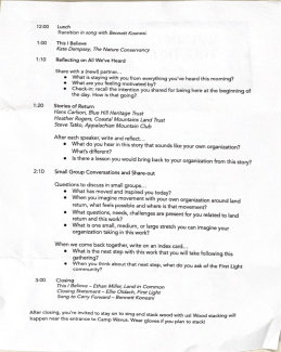 Second page of the Walking Together agenda showing speakers, discussions, and activities planned for the afternoon.