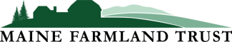 green silhouette of landscape with trees and barn, org name in black below